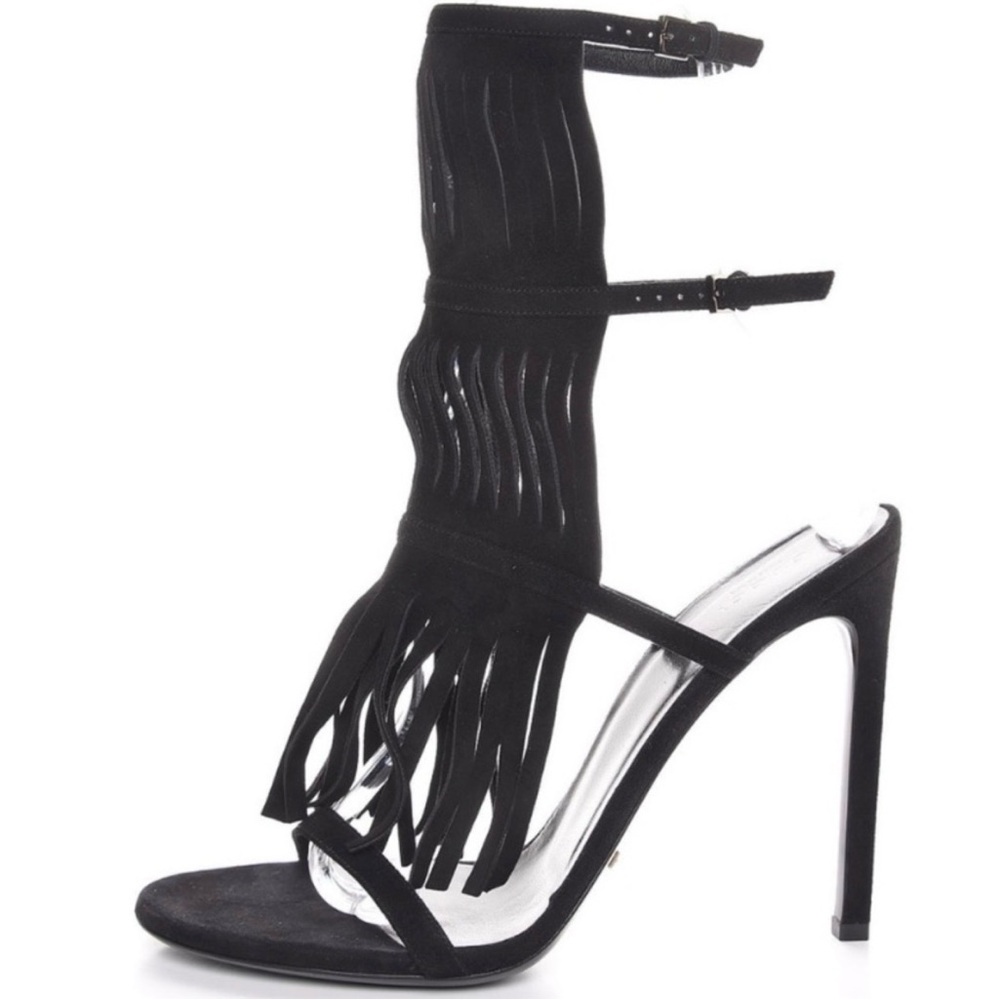Gucci Black Fringe Stiletto Sandals